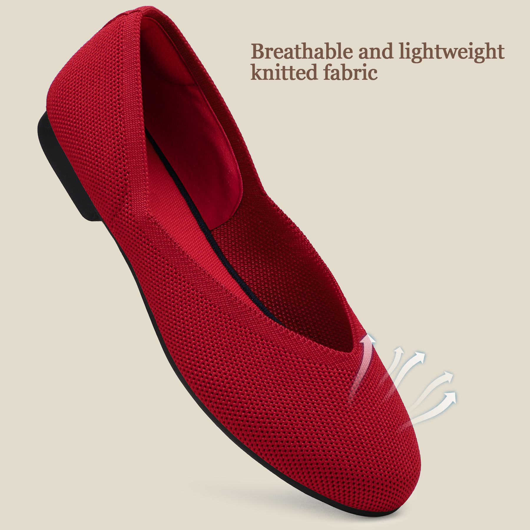 Rexoro Women's Round Toe Breathable Knit Ballet Flats photo 5