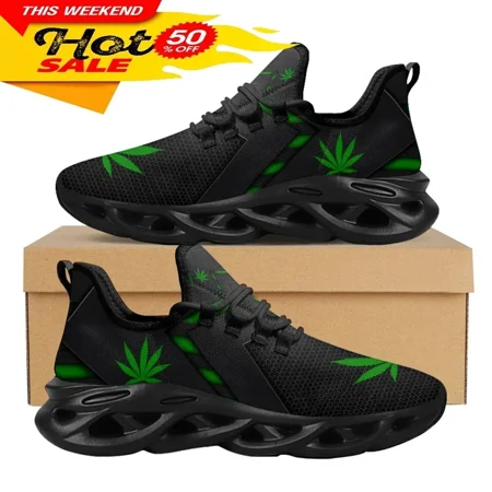 

INSTANTARTS3D Green Weed Leaves Printing Athletic Shoes for Women Breathable Lace Comfort Femme Footwear Platform Sneakers 2024