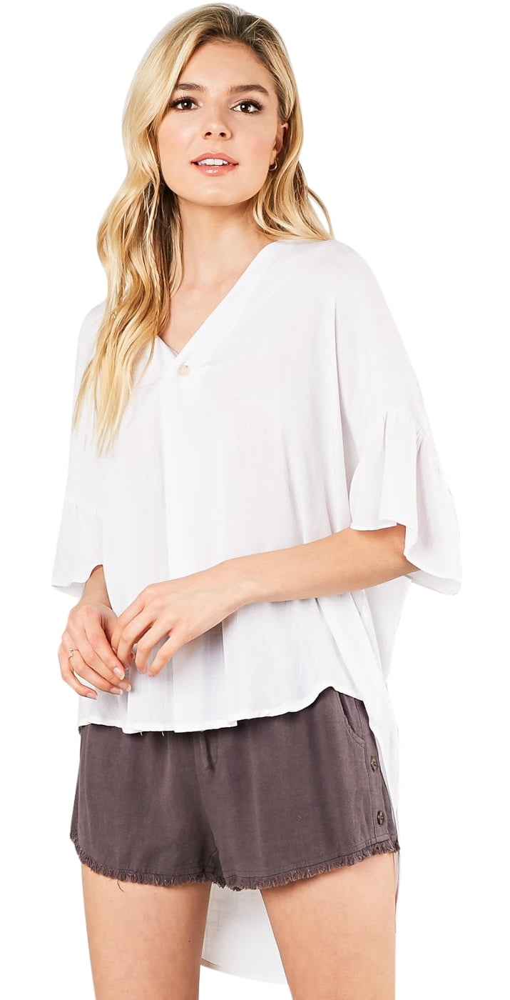 Mustard Seed Mustard Seed Women's Hi Low Hem Short Sleeve Oversized