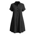 thumbnail image 6 of IUYRTFE Women's Short Sleeve Collared Button Down Shirt Dress with Pockets Cotton Linen Loose Fit Summer Casual Midi Dress, 6 of 6