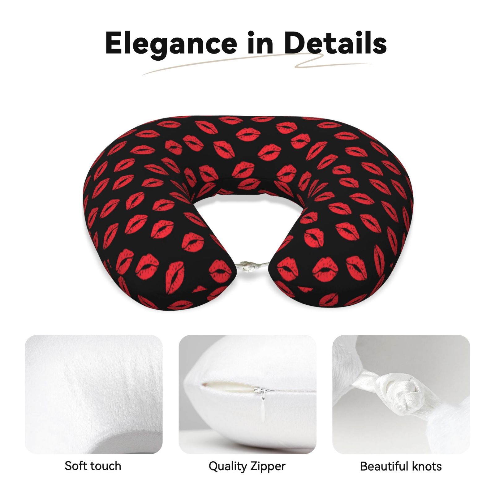 Xecao Sexy Red Lips Kiss Print Memory Foam Cervical Neck Pillow Versatile U-Shaped Pillows for Home,Office,Camping,Travelling,Soft Washable Cover