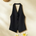 thumbnail image 3 of tasrioml Women's Halter V Neck Suit Vest Button Down Backless Blazer Waistcoat Sleeveless Crop Tank Top Vintage Dressy Vest, 3 of 7