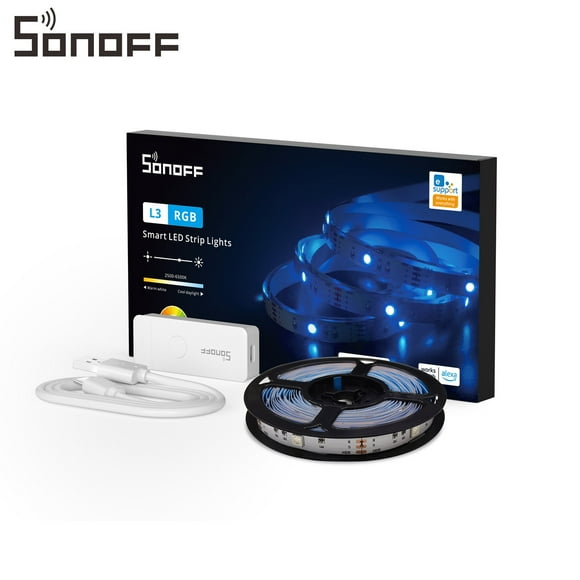SONOFF Led Strip Lights 16.4ft ,Smart WiFi Led Strip Lights for Christmas, Halloween, Thanksgiving Decor, RGB 16 Million Colors Changing Led Lights, APP/Voice Control Works with Google Assistant