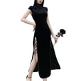 thumbnail image 4 of Lucakuins Vestido Cheongsam Chino para Mujer, Vintage Tie-up Color S贸lido Manga Corta Stand Collar Slit, 4 of 9