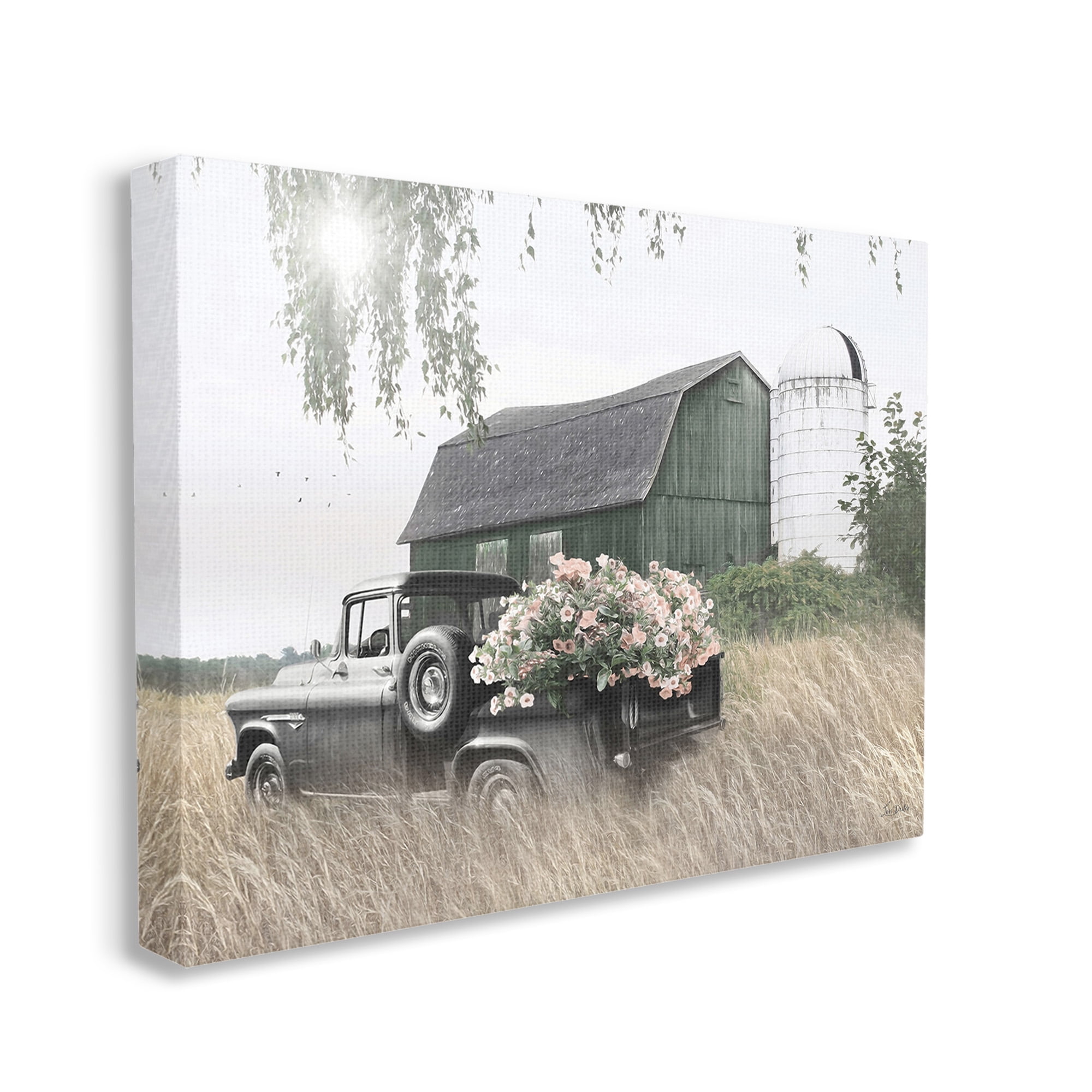 Stupell Industries Barn & Truck with Florals Landscape Photography Gallery Wrapped Canvas Art Print Wall Art, 20 x 16