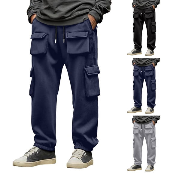 FRSASU Men's Casual Cargo Joggers Pants Stretch Elastic Waist Drawstring Tapered Sweatpants with Pockets Navy