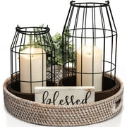 Rustic Farmhouse Lantern Decor - Stylish Decorative Lanterns for Your Living Room, Fireplace Mantle or Kitchen Dining Table - Modern Upscale Beauty for Your Entire Home