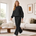 thumbnail image 4 of Polka Dot Set Women Oversized Hoodie and Wide Leg Sweatpants Comfy and Cozy Fleece Sweatsuits Large Kangaroo Pocket 2 Piece Sweat Set For Streetwear Airport Daily Home Wear, 4 of 7