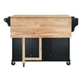 thumbnail image 2 of Royard Oaktree Kitchen Island with Folding Drop Leaf Breakfast Bar, Rolling Kitchen Cart with Large Storage Cabinets and Drawers, Portable Kitchen Trolley on Wheels with Spice and Towel Rack, Black, 2 of 7