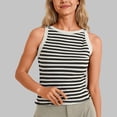 thumbnail image 2 of Wang6 Women High Neck Ribbed Tank Tops Striped Printed Sleeveless Slim Fit Summer Tops Causal Crew Neck Graphic T-Shirts Tees Black S, 2 of 8