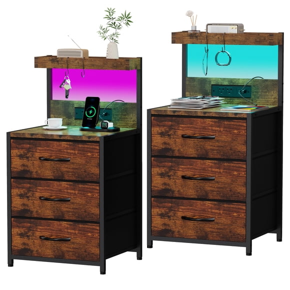 Juego de 2 mesas de noche SZLHANJZ con luz LED y USB tipo C