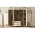 thumbnail image 5 of 6-Doors Wooden Wardrobe for Bedroom, Freestanding Clothing Storage Cabinet with 3 Big Drawers, Modern Large Wood Closets with Hanging Rod,  Brown, 5 of 8