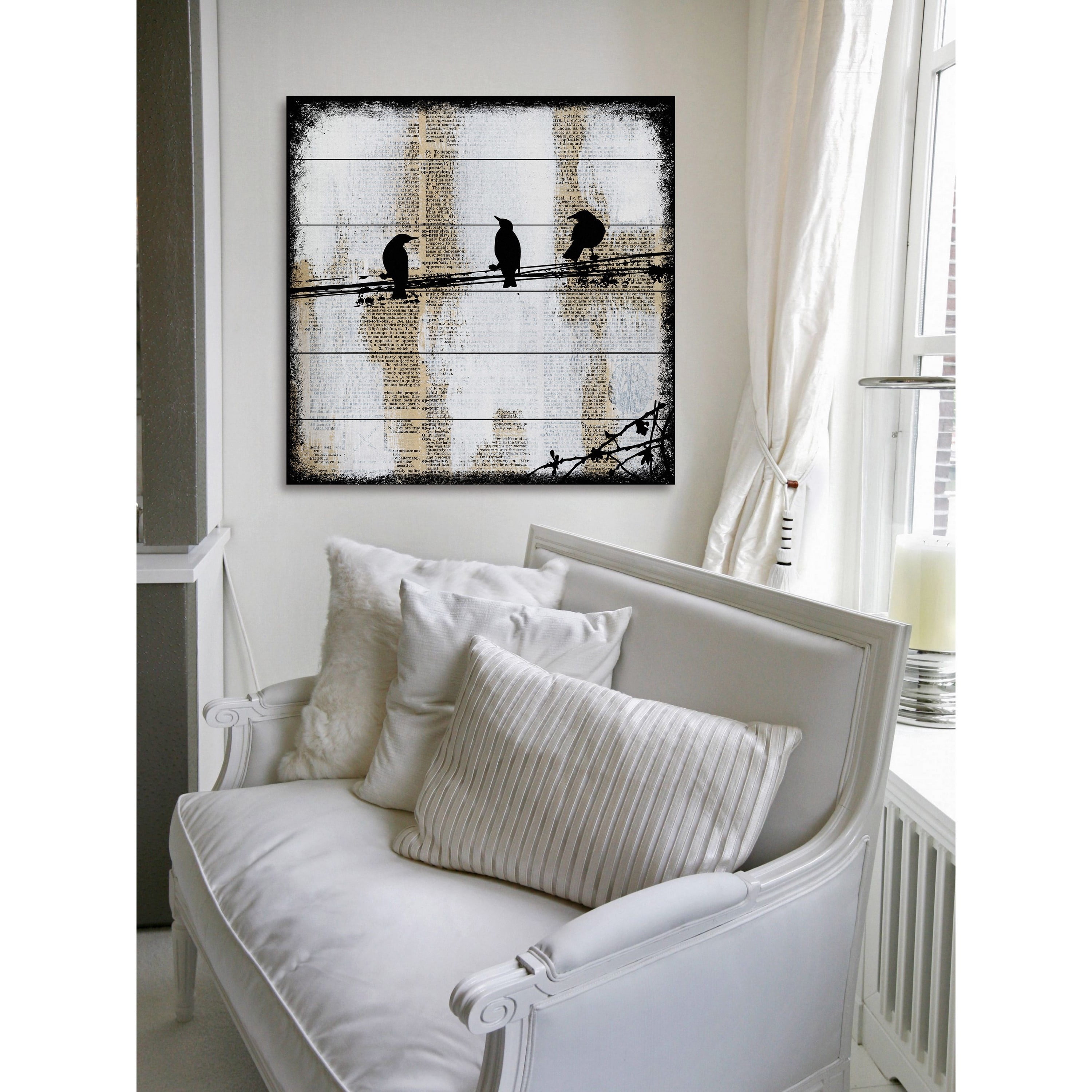 "Winged Gossip" Painting Print on White Wood