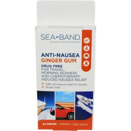 4 Pack Sea-Band Anti-Nausea Ginger Gum For Travel,Morning Sickness 24 Pieces Ea
