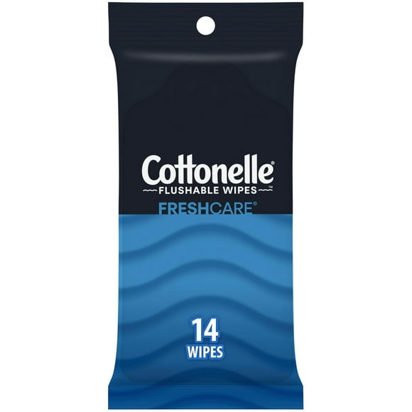 Lingettes humides jetables dans les toilettes Cottonelle Fresh Care pour déplacements, lingettes humides pour adultes, 1 paquet portatifs 14 lingettes par paquet