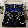 thumbnail image 2 of jejeloiu Gamepad Gamer Twin Sheet Sets,Modern Video Game Twin Fitted Sheet,Blue Black Flat Sheet For Boys Kids,Luxury Bedroom Decor,3 Pieces, 2 of 7