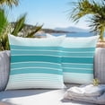 thumbnail image 5 of Minimalist Outdoor Pillow Covers Set of 2 Country Turquoise Gradient Stripes Waterproof Throw Pillow Case Decorative Square Cushion Cover for Patio Couch Garden Balcony, 16"x16", 5 of 9