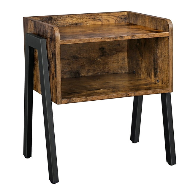 VASAGLE Mesa Auxiliar, Mesita de Noche, Mesa de Café Apilable, con Compartimento, Marco de Acero, Montaje Sencillo, Marrón Rústico y Negro