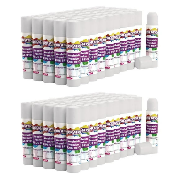 Colorations Premium White Washable Glue Sticks, Set of 100, 0.17 oz each Value Pack