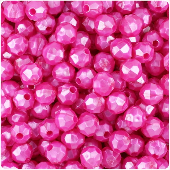 BeadTin Hot Pink Pearl 8mm Faceted Round Craft Beads (450pcs)