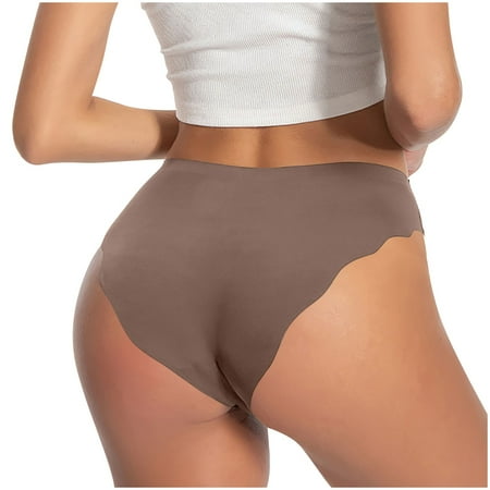 Oplxuo Women s No Show Underwear Ice Silk Sexy Wave Trim Seamless Bikini Thong Panties Breathable Cheeky Knickers Briefs