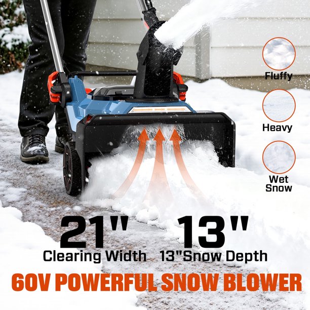 SENIX 60V 21-inch Cordless Snow Blower w/LED Lights, Heated