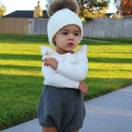 

Baby Girls Romper Knitted Ruffle Long Sleeve Jumpsuit Autumn Winter Clothing