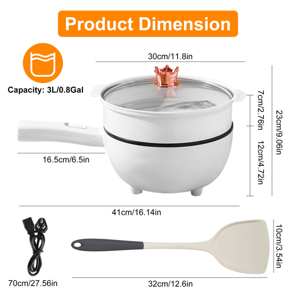imerelez 3L Electric Multi-Cooker, Non-Stick Hot Pot with Steamer & Dual Power, 1000W Overheat Protection for Dorm