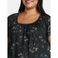 thumbnail image 4 of Terra & Sky Women's Plus Size Crepe Mesh Top with Flutter Sleeves, Sizes 0X-5X, 4 of 5