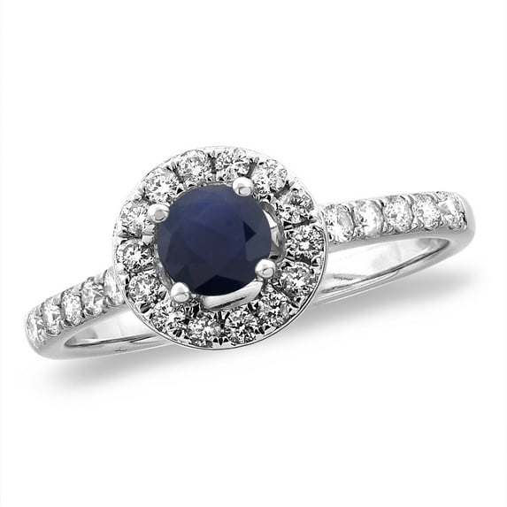 14K Yellow Gold Diamond Natural Quality Blue Sapphire Halo Engagement Ring Round 4 mm, size 8.5