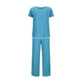 thumbnail image 5 of Tnhcen Women's Solid Color Sleepwear Two-Piece Set Short Sleeve Top & Long Pants | Soft Casual Loungewear PJS with Side Slits | S-2XL, 5 of 9