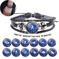thumbnail image 1 of Offre Limitée, Bracelets Mode Hommes Femmes 12 Signes Punk Cuir Tissé, PENDANE, Noir, 1 of 8