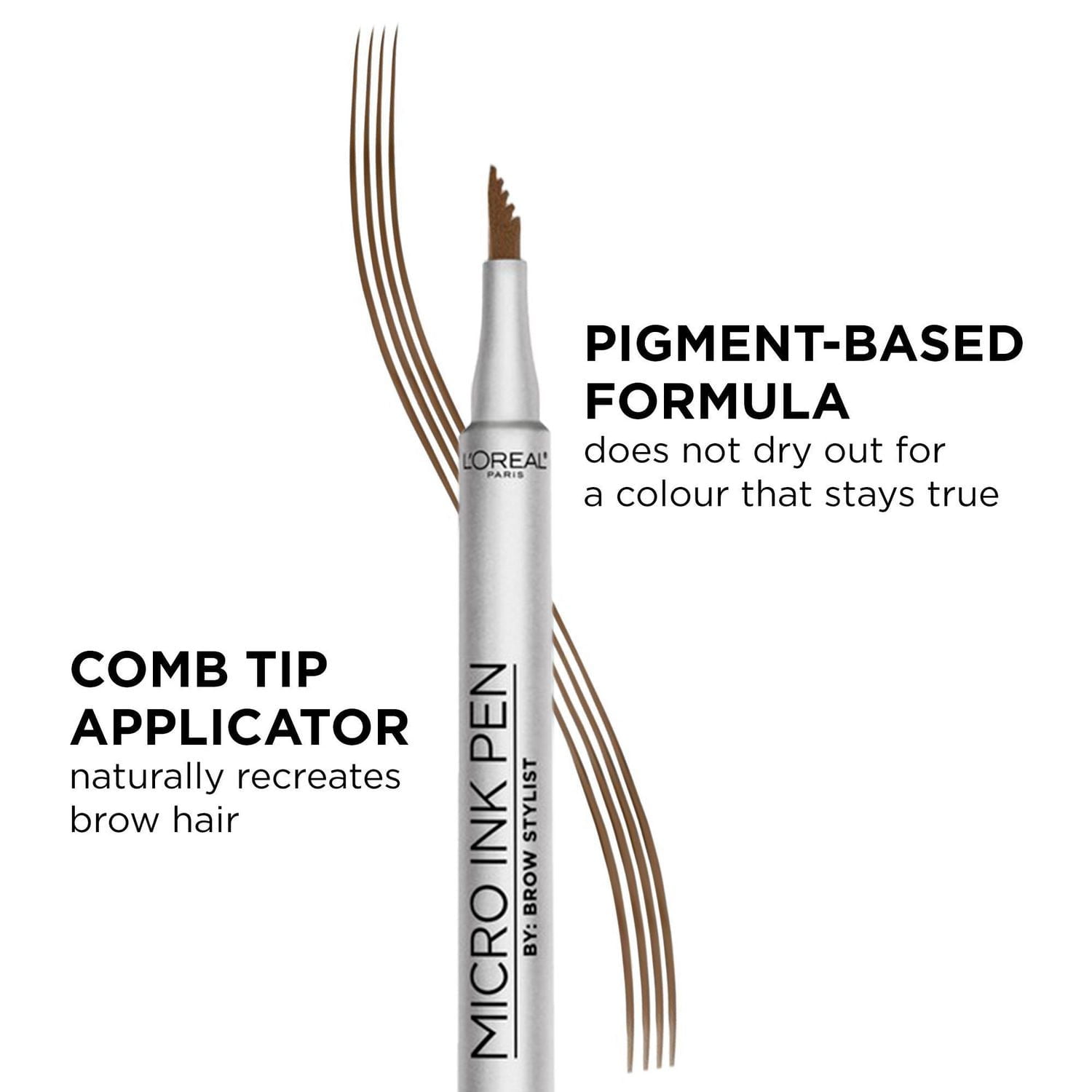 L'Oréal Paris Micro Ink Pen by Brow Stylist, Microblading Eyebrow Pen with Comb Tip, Up to 24H Waterproof Wear, Dark Brunette, All Day Wear.
