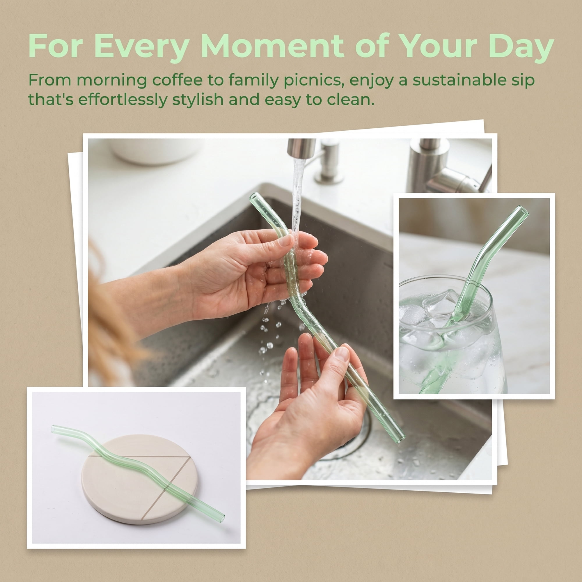 Unique Bargains 10Pcs Reusable Glass Dishwasher Safe Straws Light Green