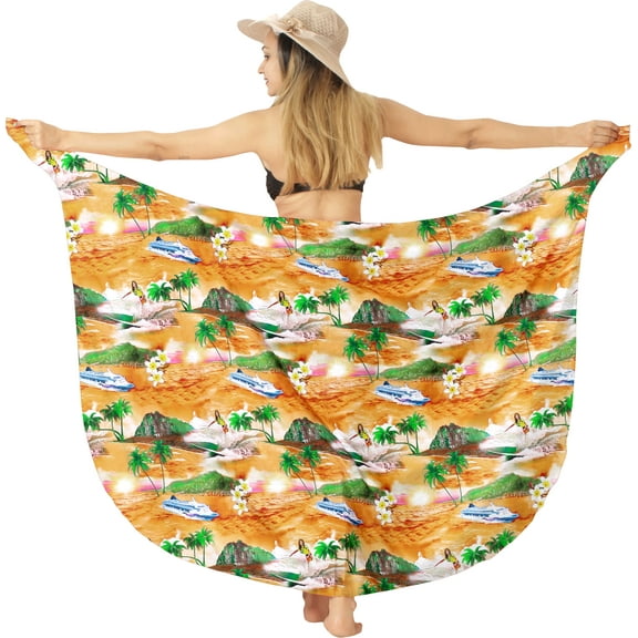 LA LEELA Women's Beachwear Summer Beach Bikini Wraps Sarong Coverups Wrap Skirt Swim Cover up Swimwear Coverups for Women One Size Tangerine, Island