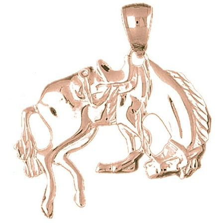 14K Rose Gold Rodeo Horse Pendant - 35 mm