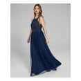 thumbnail image 1 of SPEECHLESS Robe de Bal Longue Sans Manches Bleu Marine avec Dos à Trou de Serrure Zippé, Ornée, Doublée de Tulle Transparent, Col Licou, Taille 7, 1 of 3