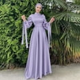 thumbnail image 3 of Plus Size Dresses Arab Solid Sleeve Womens Dress Abaya Casual Kaftan Sun Dress Purple M, 3 of 5