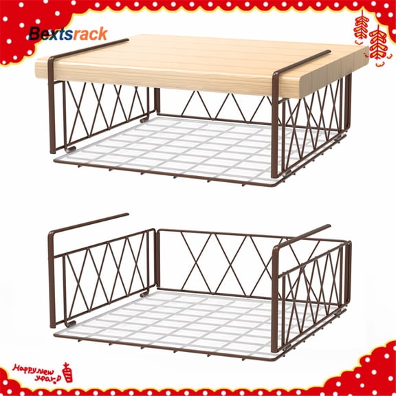 Bextsrack 2 Pack Under Shelf Basket Under Shelf Basket kitchen pantry organizers and storage-Bronze