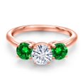 thumbnail image 3 of Gem Stone King 18K Rose Gold Plated Silver White Moissanite and Green Created Emerald Engagement Ring for Women | 2.48 Cttw | Round 6MM | Gemstone Birthstone | Size 5, 3 of 7