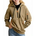 thumbnail image 4 of HAOTAGS Teen Boys Sport Hoodie, Half Zip Hooded Sweatshirts with Multi-pockets Casual Pullover Top Khaki 7 Years, 4 of 9