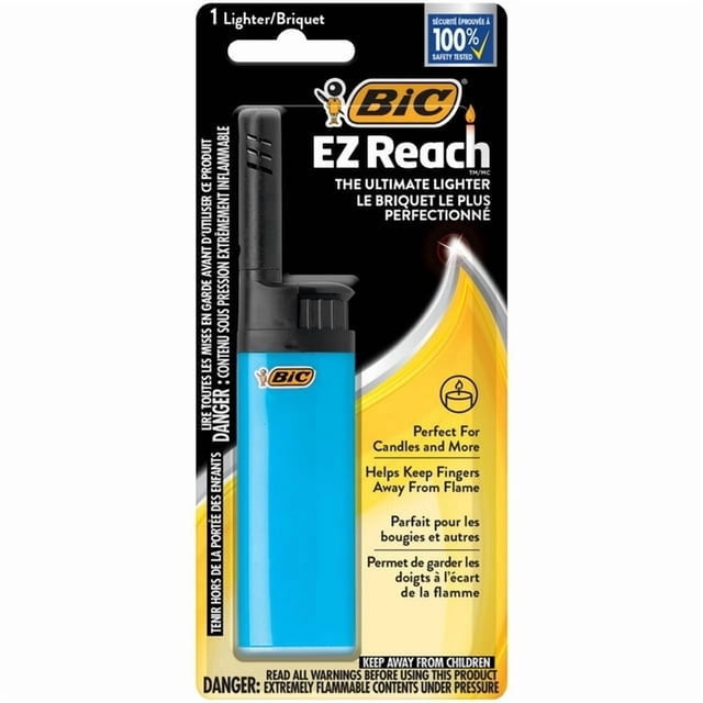 BIC EZ Reach Lighters, The Ultimate Lighter with Extended Wand (1.45-inch), Assorted Colours, 1-Count