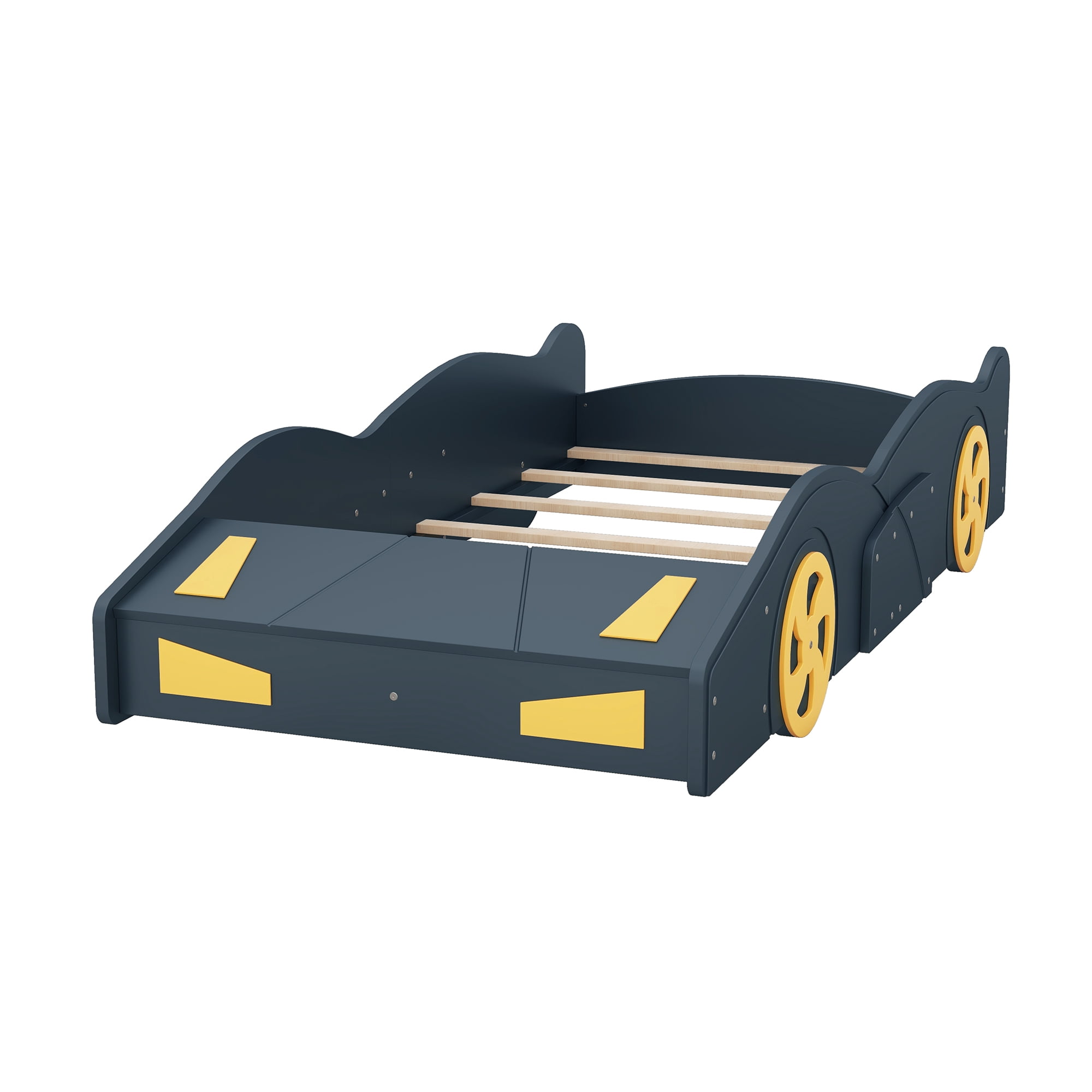 Historyli Go5H Twin Size Car-Shaped Platform Bed Frame With Wheels Storage Twin Size No Box Spring Needed Platform Bed 90.6x40.3x15.7 In