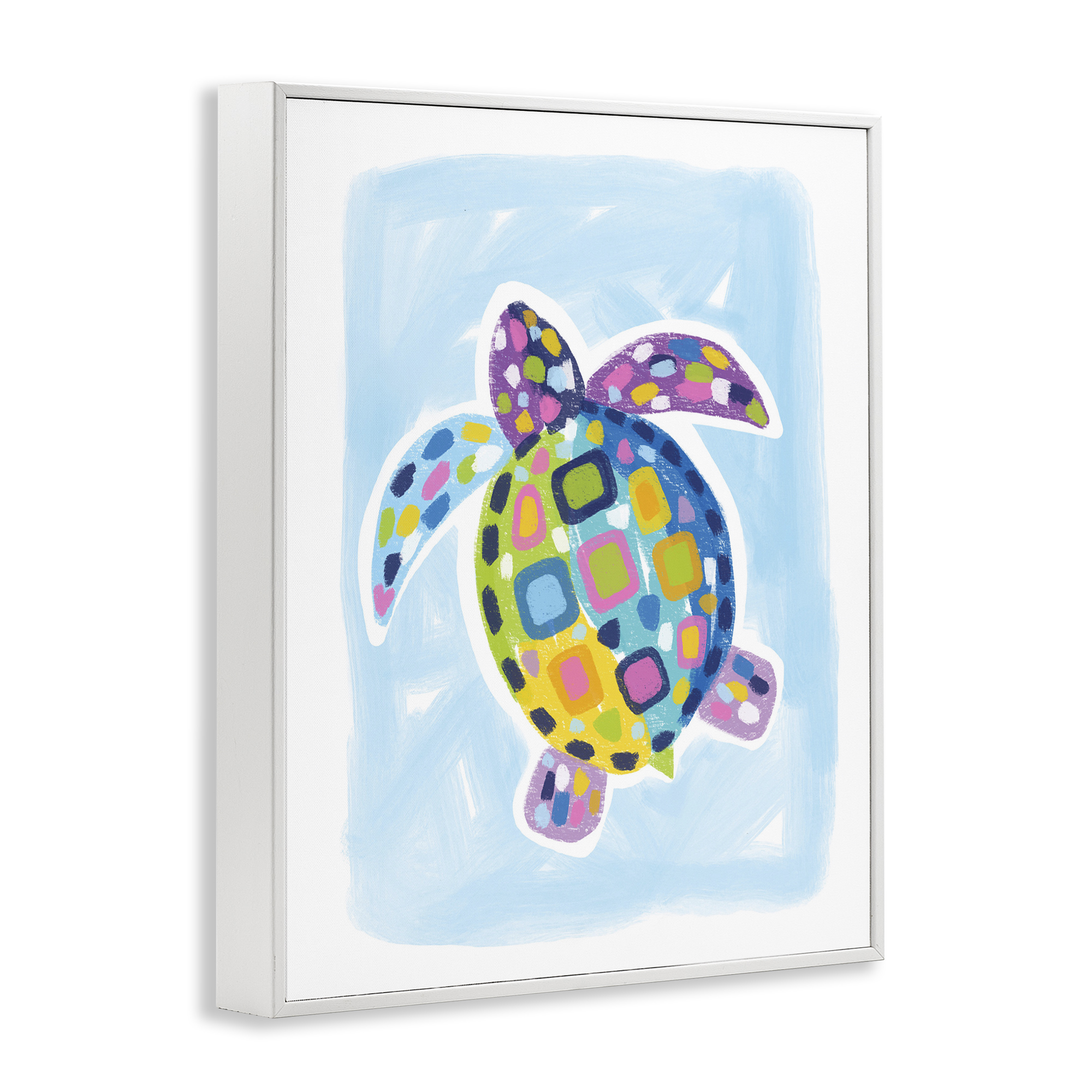 Stupell Industries Mosaic Turtle on Blue Animals & Insects Painting White Framed Art Print Wall Art, 11 x 14