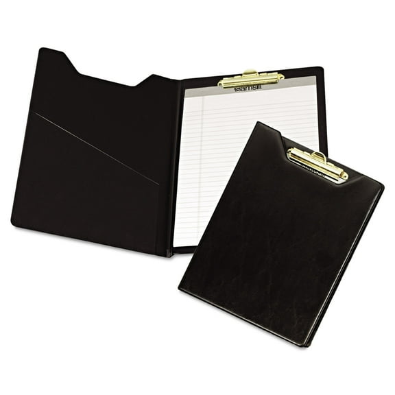 Samsill Value Padfolio, Heavyweight Sealed Vinyl, Brass Clip, Inside Front Pocket, Black