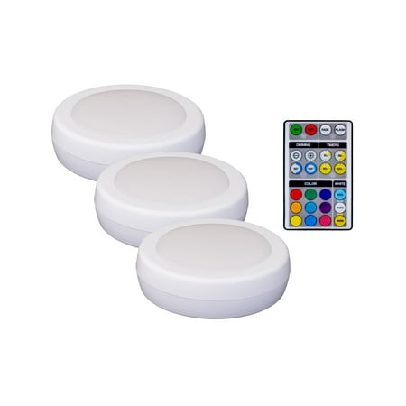 

Westek BL-PCLR-W3 Color Changing Adjustable White LED Puck Light with Remote - 3 Pack