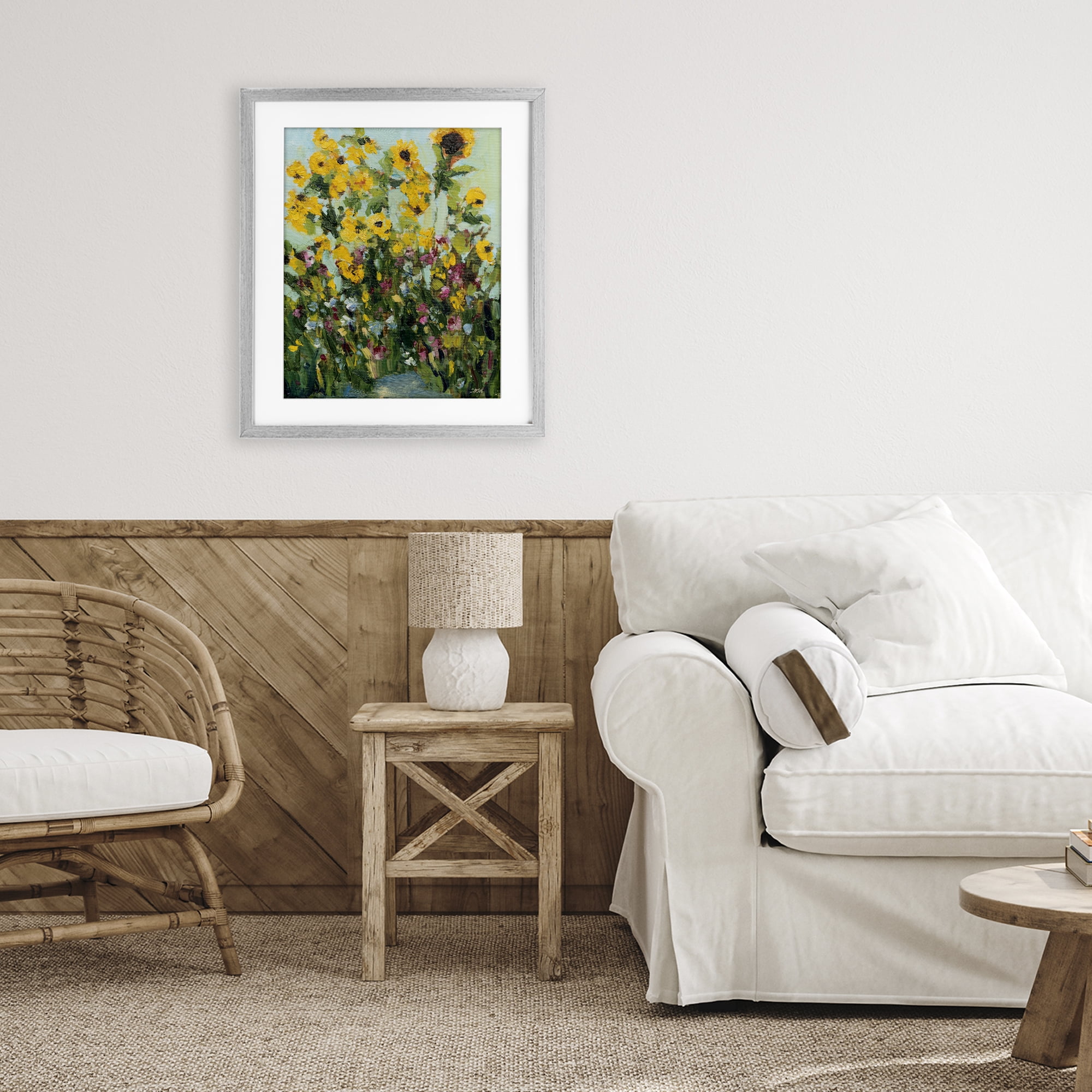 Stupell Industries Sunlit Sunflowers in Garden Gray Framed Print Under Glass, design by Carson Overstreet