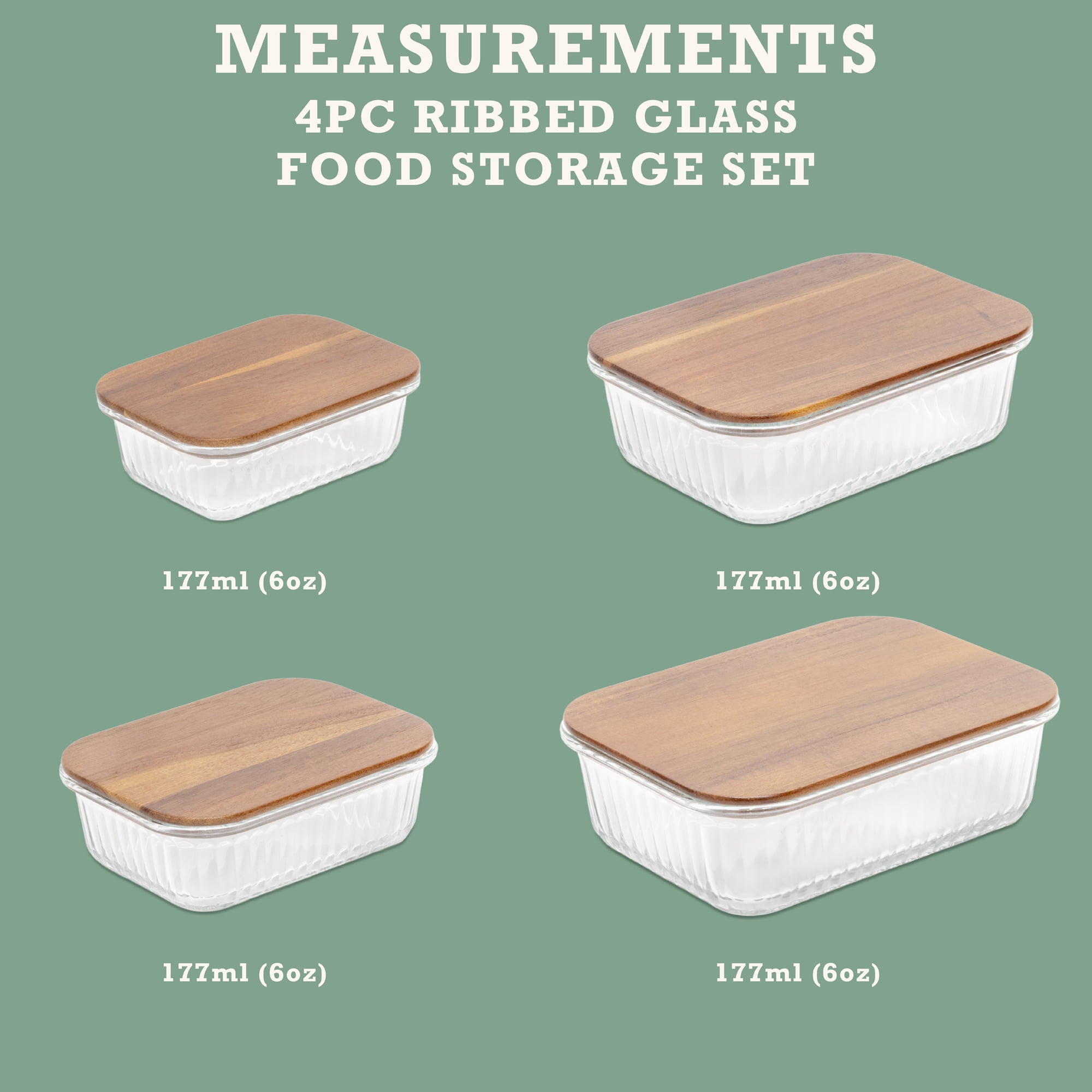 Mesa Living Ribbed Glass Food Storage Set with Wood Lids, 4pc Set