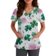 thumbnail image 4 of OIOLOYJM St. Patrick's Day Scrubs Tops for Women 2026 Irish Medical Shamrock Printed Scrubs V-Neck Short Sleeve Shirts Holiday Nurse Uniforms with 2 Pockets White 4XL, 4 of 4