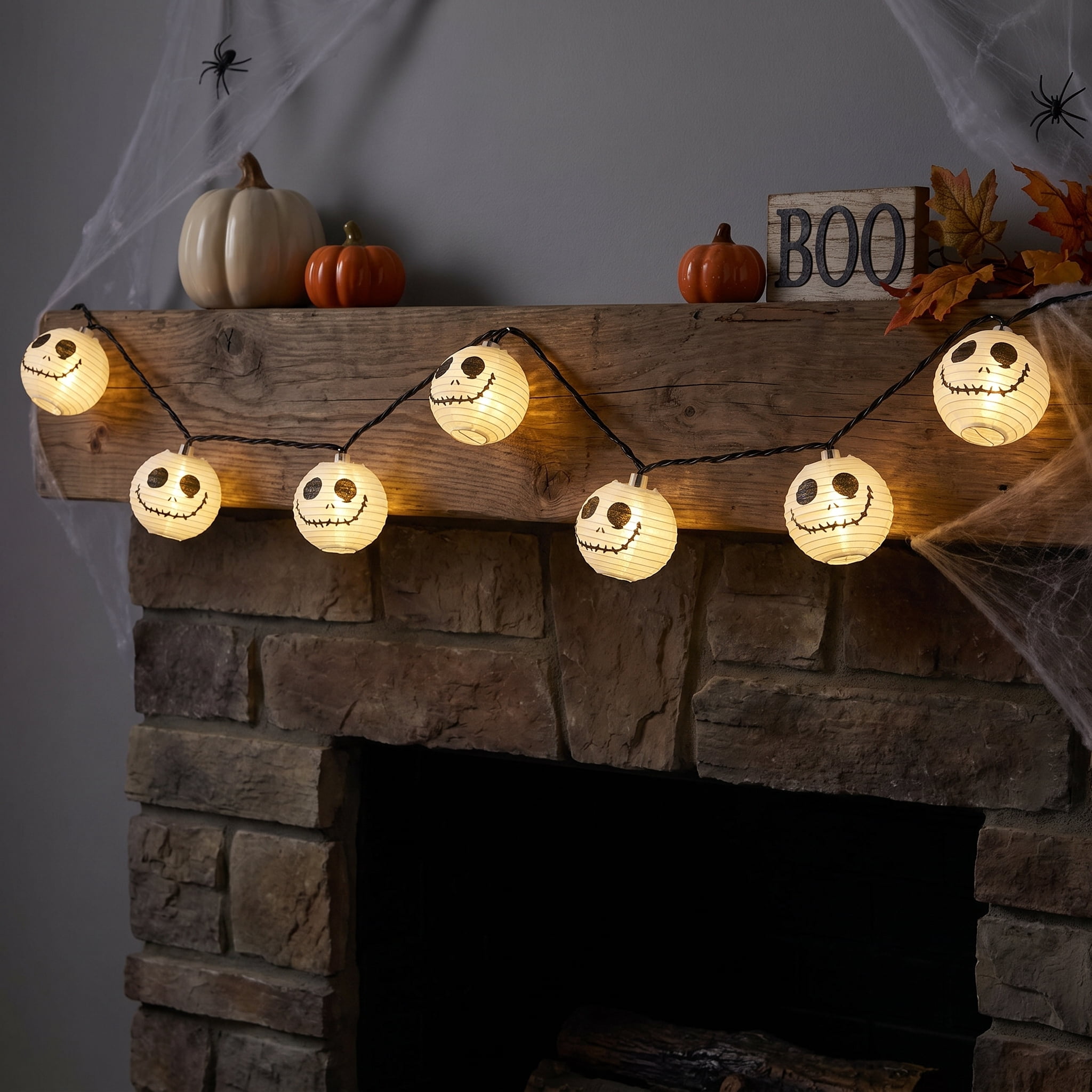 Indoor/Outdoor 10-Count LED White Pumpkin Lantern String Lights, Warm White, 6.5', Halloween by Way To Celebrate